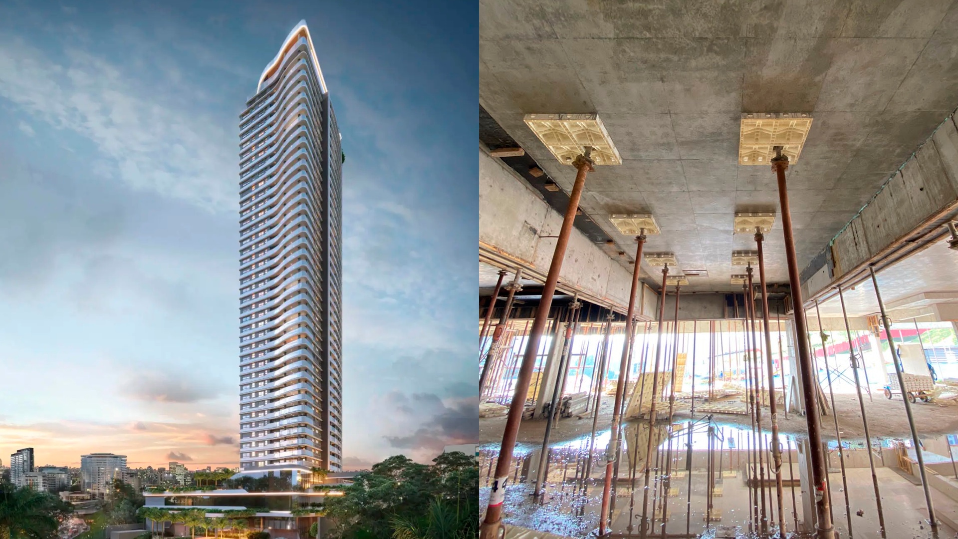 Locação de fôrmas para laje maciça Sistema Planex no edifício Level Alphaville em São Paulo