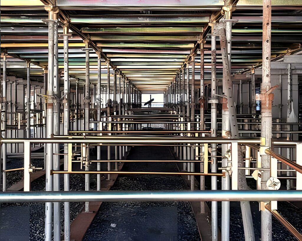 Escoramento convencional Atex: escoras metálicas reguláveis em obra